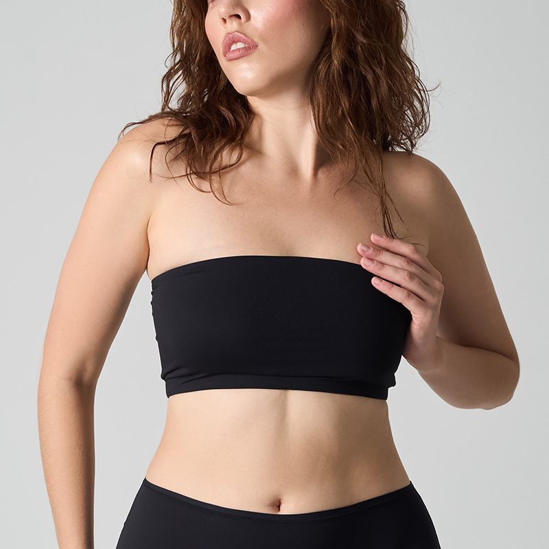 Top fără bretele wrap pentru bust — material nylon, cupă completă cu cupe groase modelate, respirabil și confortabil