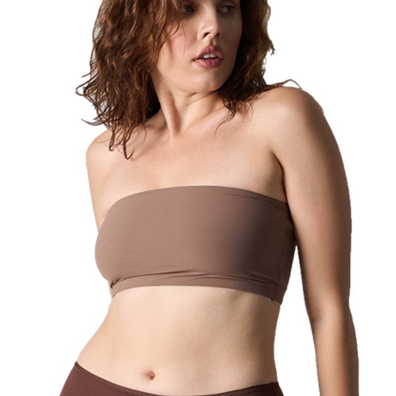 Top fără bretele wrap pentru bust — material nylon, cupă completă cu cupe groase modelate, respirabil și confortabil