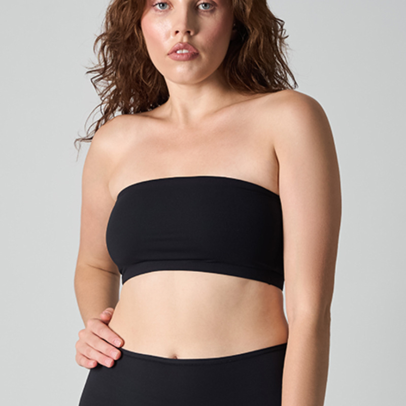 Top fără bretele wrap pentru bust — material nylon, cupă completă cu cupe groase modelate, respirabil și confortabil