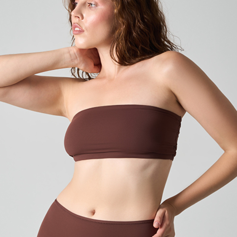 Top fără bretele wrap pentru bust — material nylon, cupă completă cu cupe groase modelate, respirabil și confortabil