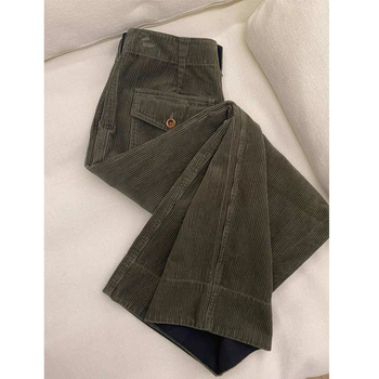 Pantaloni largi din corduroi pentru femei, talie înaltă, stil retro, lungi, poliester 70–80%