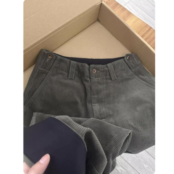 Pantaloni largi din corduroi pentru femei, talie înaltă, stil retro, lungi, poliester 70–80%