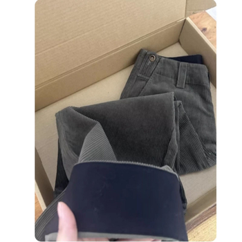 Pantaloni largi din corduroi pentru femei, talie înaltă, stil retro, lungi, poliester 70–80%