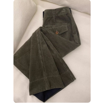 Pantaloni largi din corduroi pentru femei, talie înaltă, stil retro, lungi, poliester 70–80%