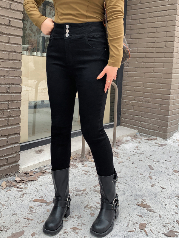 Ženske hlače s visokim strukom, Cowboy tkanina, Spandex <30%, mikroelastičnost, uski kroj
