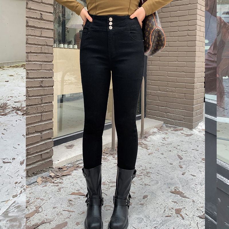 Ženske hlače s visokim strukom, Cowboy tkanina, Spandex <30%, mikroelastičnost, uski kroj