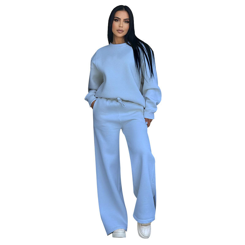 Ženski set: top s okruglim izrezom i dugim rukavima, široke hlače, detalji collage/šivanje, poliester s elastanom, jesen-zima 2024, Silk Shangni, casual ženski odijelo