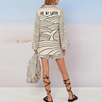 Saten dvodijelni kostim s printsom, ljeto 2025, street hipster stil, glavni materijal poliester