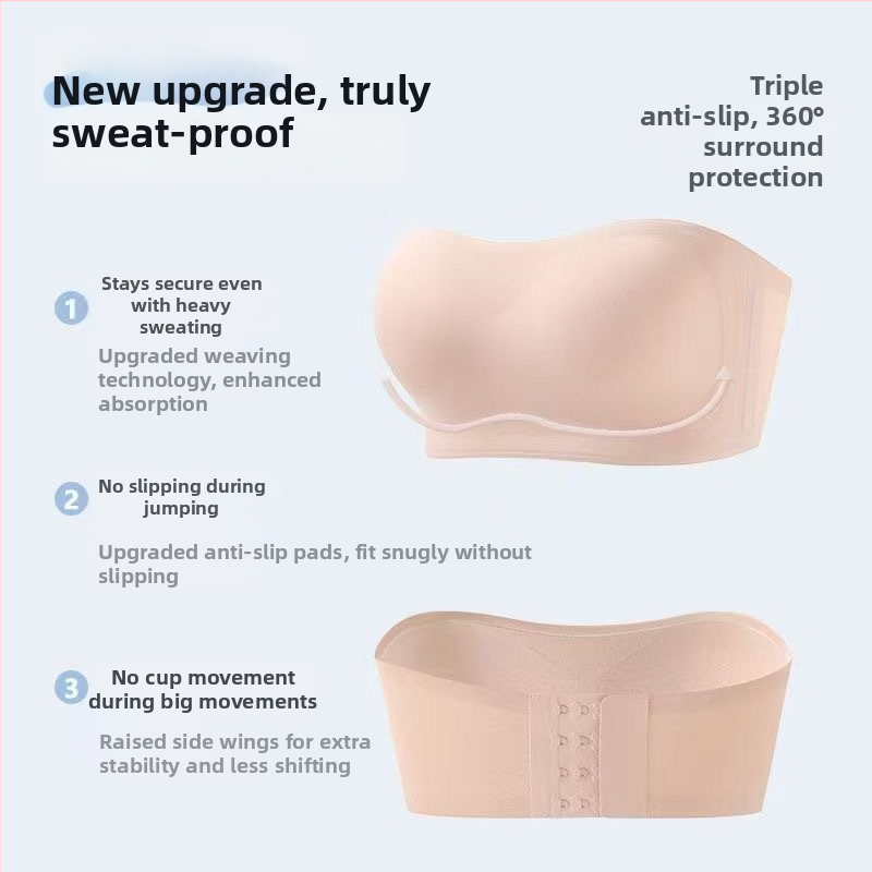 Top fără bretele din nylon — cupe subțiri, formă 3/4, lungime pe torace