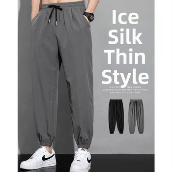 Férfi nyári gyorsan száradó sportnadrág, öves derék, egyenes szabás, kilencpontos hossz, poliészter