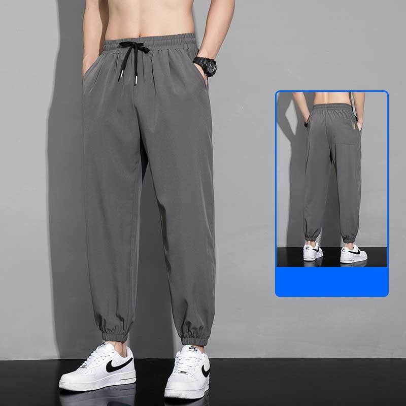 Férfi nyári gyorsan száradó sportnadrág, öves derék, egyenes szabás, kilencpontos hossz, poliészter