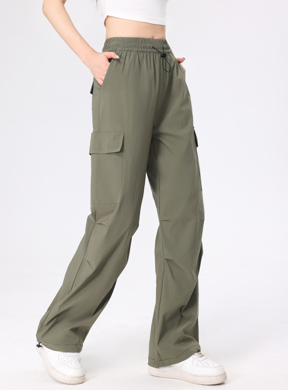 Pantaloni de lucru pentru femei, din țesătură stretch cu uscare rapidă, din nailon și spandex, talie medie, croială dreaptă, subțiri, stil street-hipster.