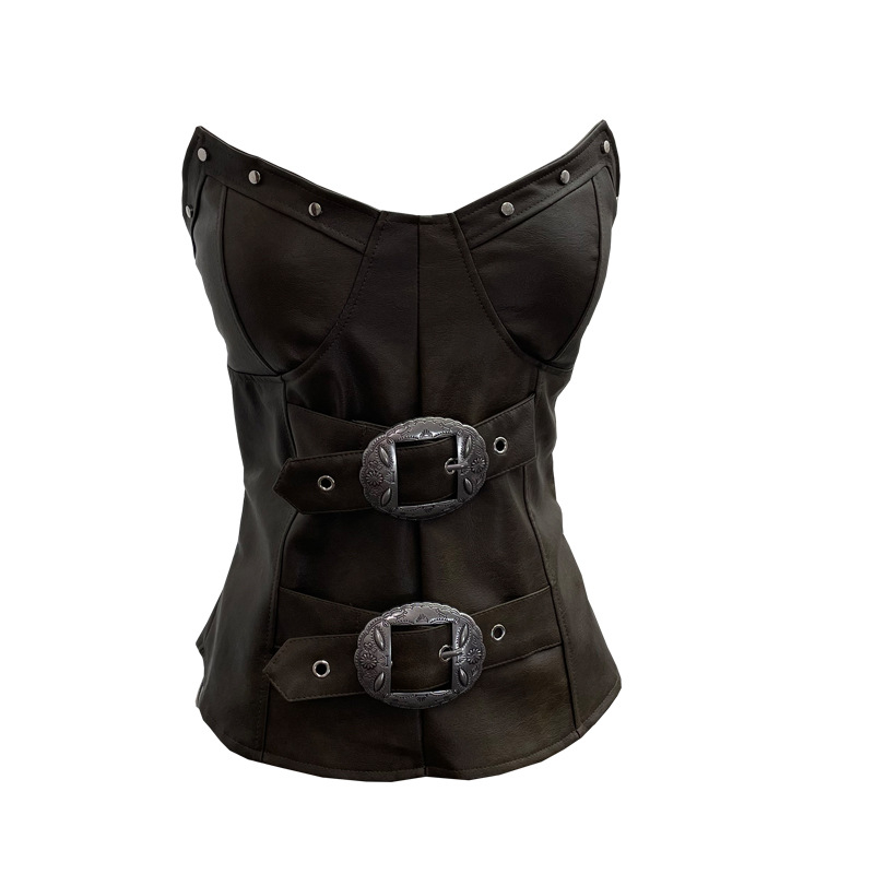 Punk PU koža bez rukava – tube top s ugrađenim jastučićima – nepravilnog kroja, jednobojni uzorak