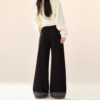 Ženske široke hlače s otiskom mačice, debeli poliester-spandeks materijal, visokim strukom, dugačke, japansko-korejski casual stil (jesen 2025)