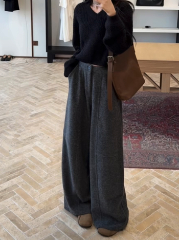 Ženske casual hlače s širokim krojem, visokim strukom, 95% poliester, mikro-elastični materijal, bez glačanja, opuštena silueta, zimsko izdanje 2025