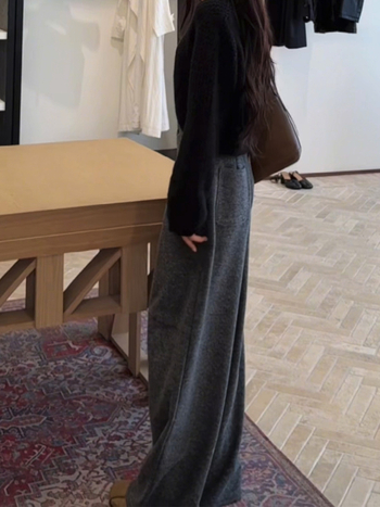 Ženske casual hlače s širokim krojem, visokim strukom, 95% poliester, mikro-elastični materijal, bez glačanja, opuštena silueta, zimsko izdanje 2025