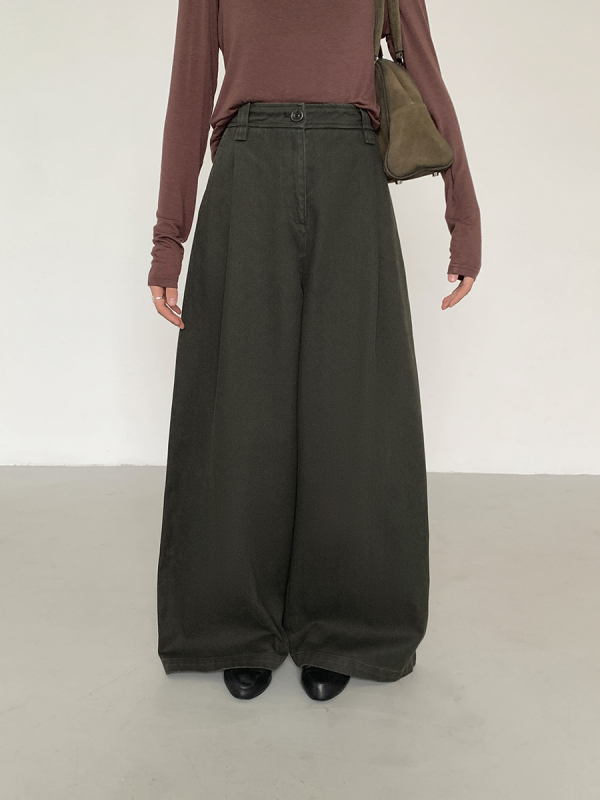 Damske casual hlače od pamuka s visokim strukom, opušteni kroj, distressed pranje, dužina do poda, jesen 2025, japansko-korejski ležerni stil