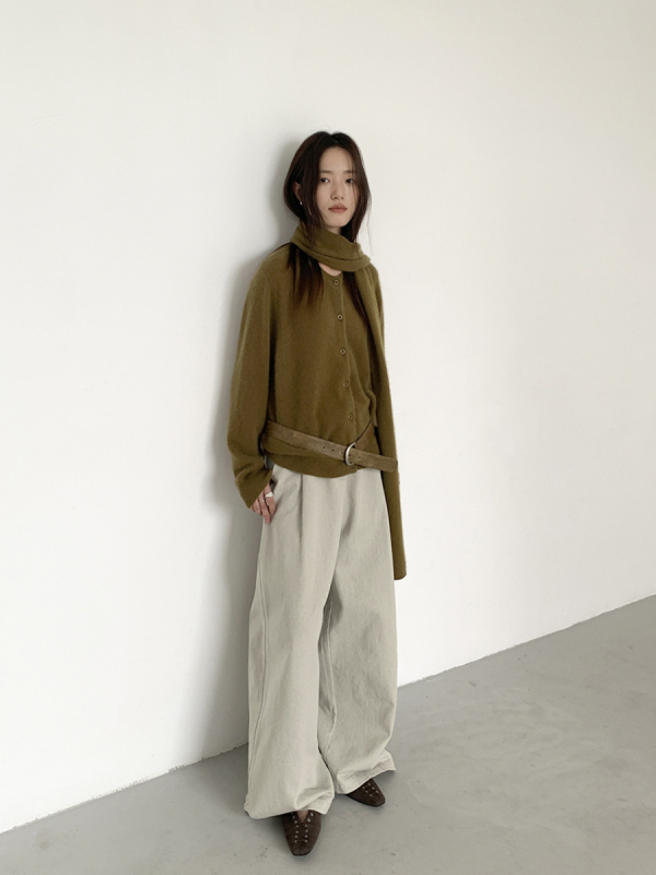 Damske casual hlače od pamuka s visokim strukom, opušteni kroj, distressed pranje, dužina do poda, jesen 2025, japansko-korejski ležerni stil