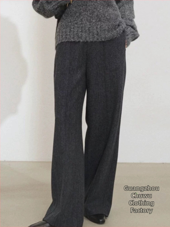 Široke ženske hlače s visokim strukom, tkanina, mikro-elastičnost, opušteni kroj, elegantan gradski stil za žene