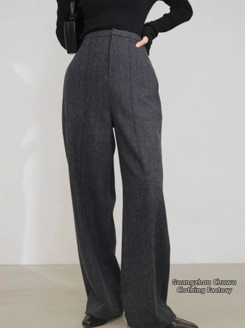 Široke ženske hlače s visokim strukom, tkanina, mikro-elastičnost, opušteni kroj, elegantan gradski stil za žene