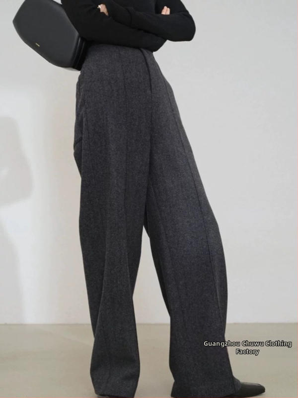 Široke ženske hlače s visokim strukom, tkanina, mikro-elastičnost, opušteni kroj, elegantan gradski stil za žene