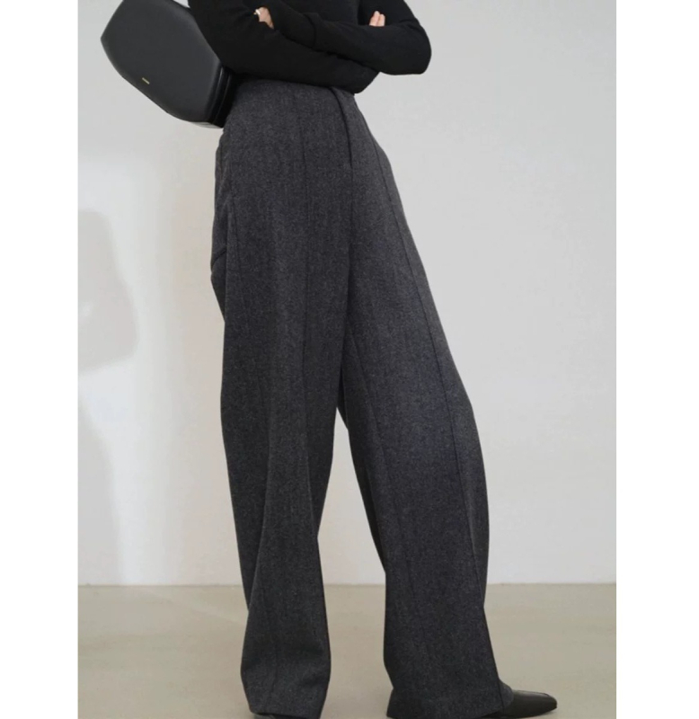 Široke ženske hlače s visokim strukom, tkanina, mikro-elastičnost, opušteni kroj, elegantan gradski stil za žene