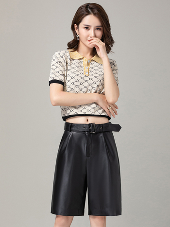 Női capri nadrág valódi bőrből – magas derék, egyenes szabás, hossz fél lábszárig, juhbőr, hétköznapi stílus