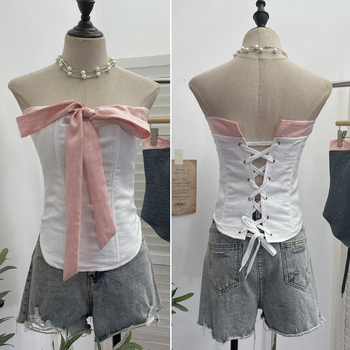 Jednodelni top bez ramena s mašnicom, poliester, usklađenih boja, uski kroj