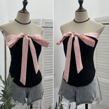 Jednodelni top bez ramena s mašnicom, poliester, usklađenih boja, uski kroj