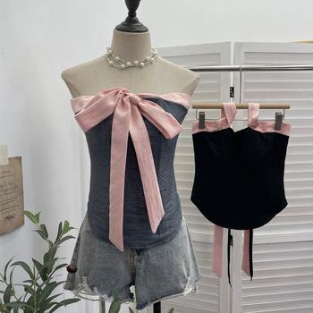 Jednodelni top bez ramena s mašnicom, poliester, usklađenih boja, uski kroj