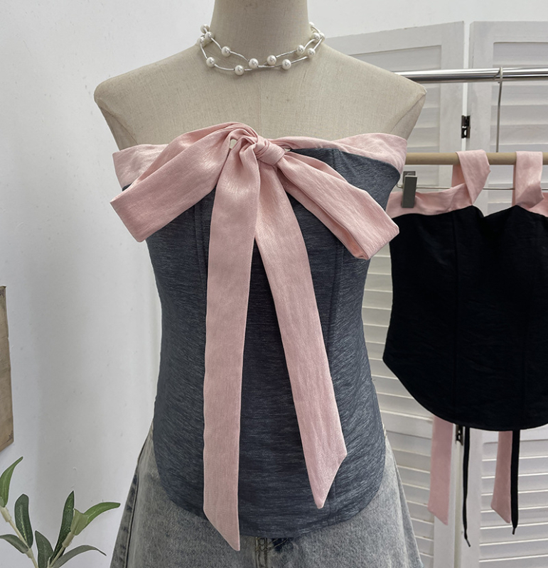 Jednodelni top bez ramena s mašnicom, poliester, usklađenih boja, uski kroj