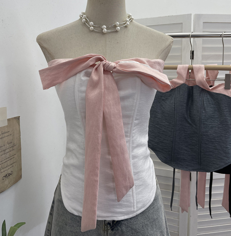 Jednodelni top bez ramena s mašnicom, poliester, usklađenih boja, uski kroj