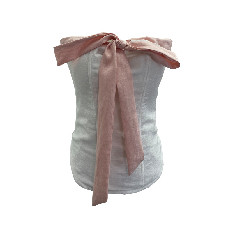 Jednodelni top bez ramena s mašnicom, poliester, usklađenih boja, uski kroj