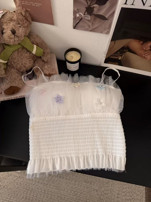 Ženski ljetni top s blistavim mrežastim patchworkom, naramenice, kratka linija, floralni uzorak, mješavina najlona i spandeksa