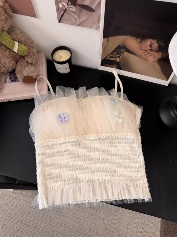 Ženski ljetni top s blistavim mrežastim patchworkom, naramenice, kratka linija, floralni uzorak, mješavina najlona i spandeksa