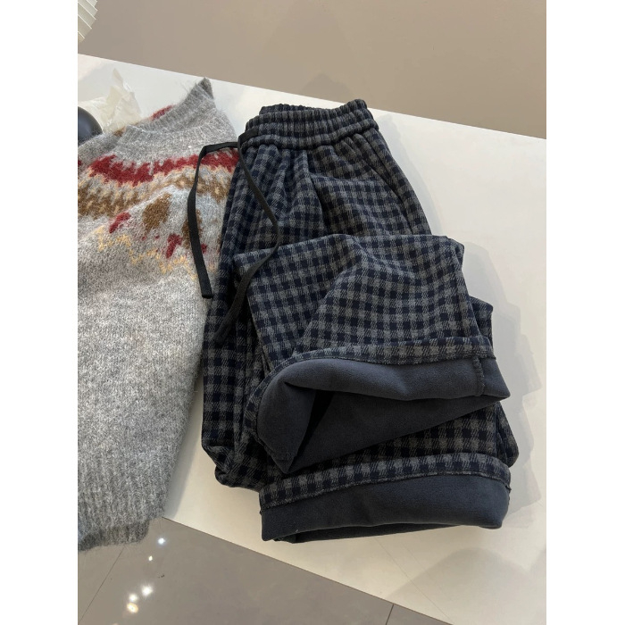 Casual hlače s visokim strukom i širokim nogavicama, debeli poliester materijal (jesen 2025)