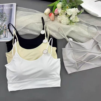 Váll nélküli csőtop keresztpántokkal, 3/4-es kosár, közepes formázott kosár, nylon, mellkas hossz, nyár 2024