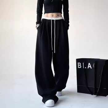 Ženske hlače širokih nogavica, uličnog stila, podesiva struka, poliestersko-elastanska mješavina, ljeto 2024