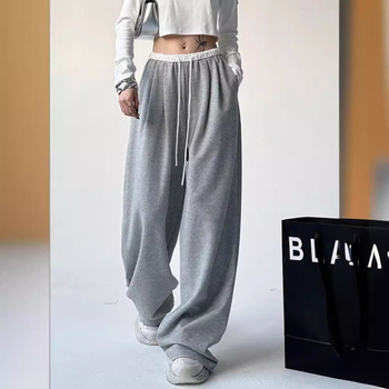 Ženske hlače širokih nogavica, uličnog stila, podesiva struka, poliestersko-elastanska mješavina, ljeto 2024