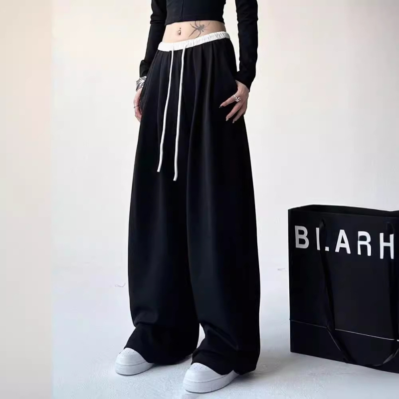 Ženske hlače širokih nogavica, uličnog stila, podesiva struka, poliestersko-elastanska mješavina, ljeto 2024