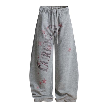 Muške casual hlače od pamuka s printom zvijezda i slova, visokim strukom, širokim krojem nogavica, pogodne za sve sezone.