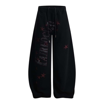 Muške casual hlače od pamuka s printom zvijezda i slova, visokim strukom, širokim krojem nogavica, pogodne za sve sezone.
