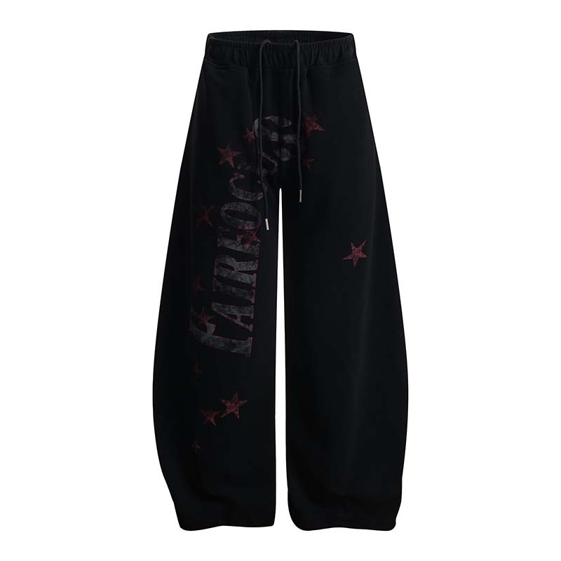 Muške casual hlače od pamuka s printom zvijezda i slova, visokim strukom, širokim krojem nogavica, pogodne za sve sezone.