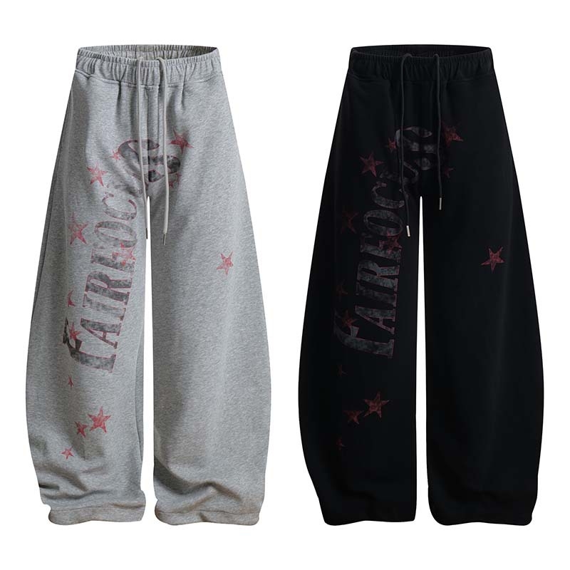 Muške casual hlače od pamuka s printom zvijezda i slova, visokim strukom, širokim krojem nogavica, pogodne za sve sezone.