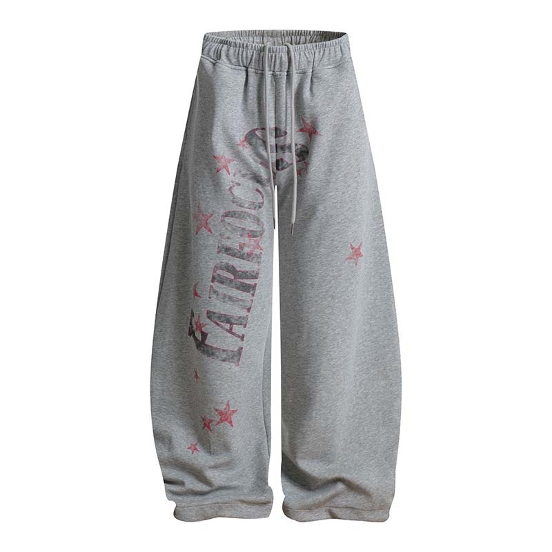 Muške casual hlače od pamuka s printom zvijezda i slova, visokim strukom, širokim krojem nogavica, pogodne za sve sezone.