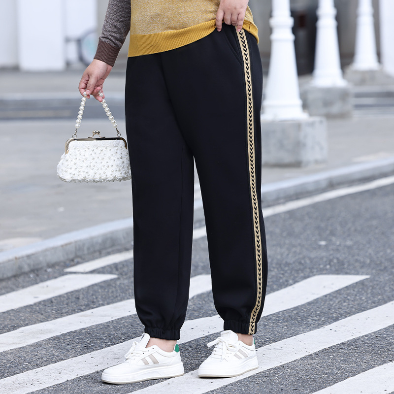 Ženske hlače za trening s flisom, visokim strukom, udoban slobodan kroj, široke ravne nogavice, pamuk-elastan smjes