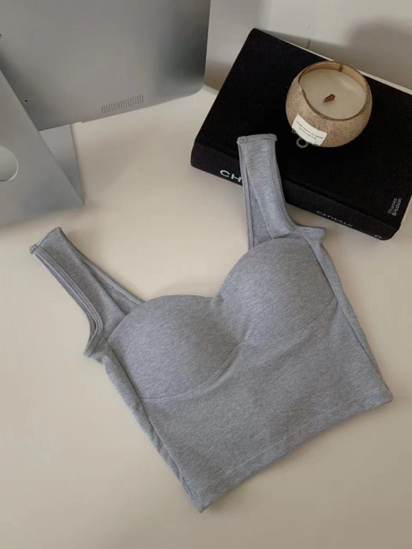 Pamukasti top s trakom za prsa, šalica 3/4, model s tankim gornjim i debelim donjim dijelom, prozračan, bez leđa, top u stilu vesta (Proljeće 2024)