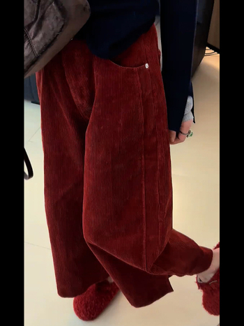 Corduroy ženske široke hlače - visok struk, debeli materijal, jesen 2025
