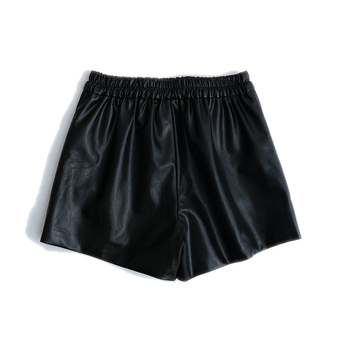 Ženske PU kožne šorceve s elastičnim pojasom, džepovi, srednji pojas, ravni kroj, seksi stil