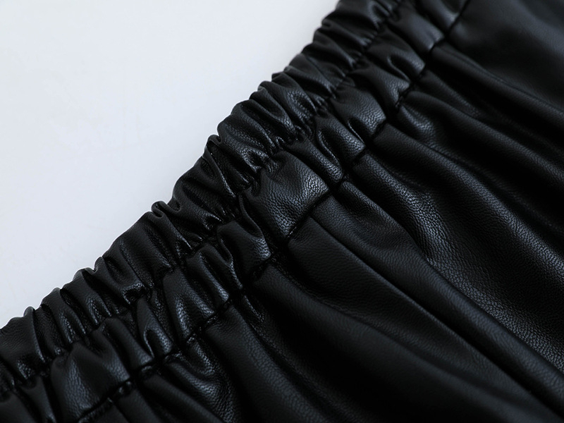 Ženske PU kožne šorceve s elastičnim pojasom, džepovi, srednji pojas, ravni kroj, seksi stil